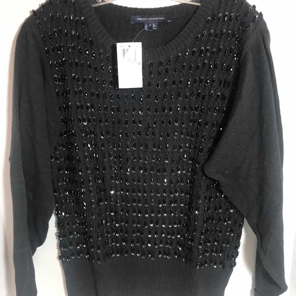 French Connection Sequin Beaded Black sweater NWT PRICE FIRM!